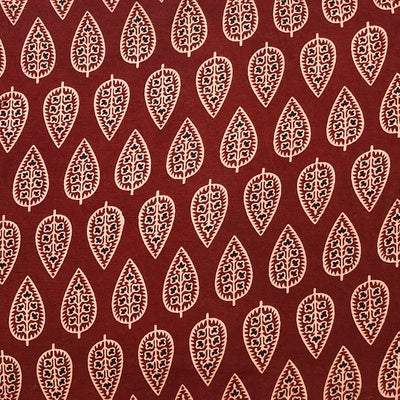 Pure Cotton Vegetable Dyed Ajrak Rust With Cream Leafs Motifs Hand Block Print Fabric