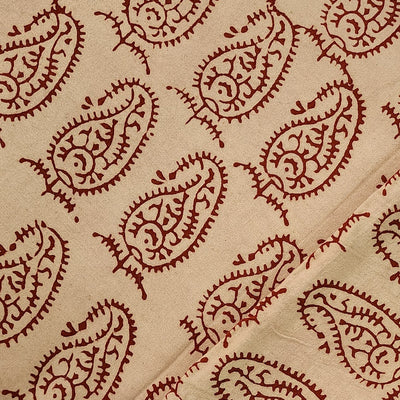 Pure Cotton Vegetable Dyed  Ajrak With Cream With Rust Red Big Kairi Motif Hand Block Print Fabric