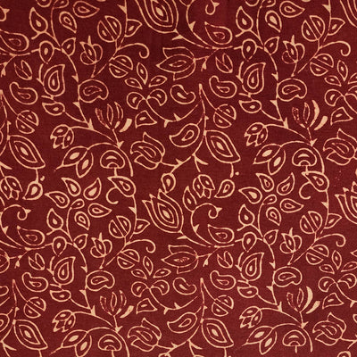 Pure Cotton Vegetable Dyed Ajrak With Rust Red And Cream Flower Jaal Hand Block Print Fabric