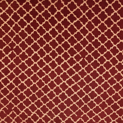 Pure Cotton Vegetable Dyed Ajrak With Rust Red And Cream Jaal Hand Block Print Fabric