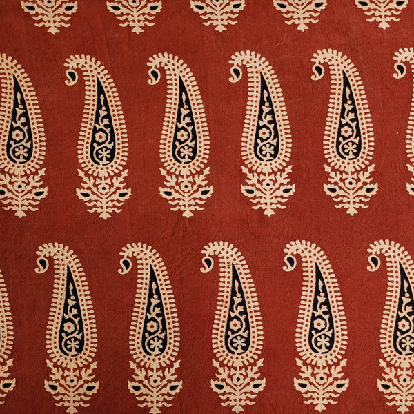 Pure Cotton Vegetable Dyed   Red With Black Big Kairi  Hand Block Print Fabric