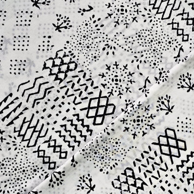 Pure Cotton White And Black Different Patches Block Hand Block Print Fabric