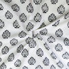 Pure Cotton White And Black Flower Buds Motifs Hand Block Print Fabric