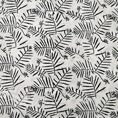 Pure Cotton White And Black Leaves Jaal Hand Block Print Fabric