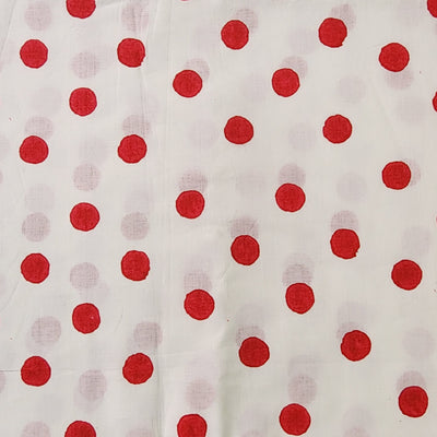 Pure Cotton Dabu White And Red Polka Dots Hand Block Print Fabric