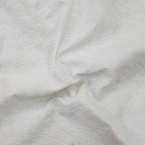 ( Pre-Cut 1.25 Meter ) Pure Cotton White Emboridery  Hand Woven Fabric
