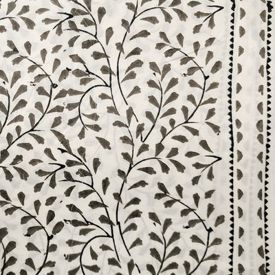 Pure Cotton White With Grey And Black Jaal Hand Block Print Fabric