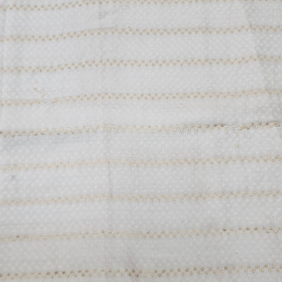 ( Pre-Cut 1.15 Meter ) Pure Cotton White With Light Brown Intricate Design Hand Woven Fabric