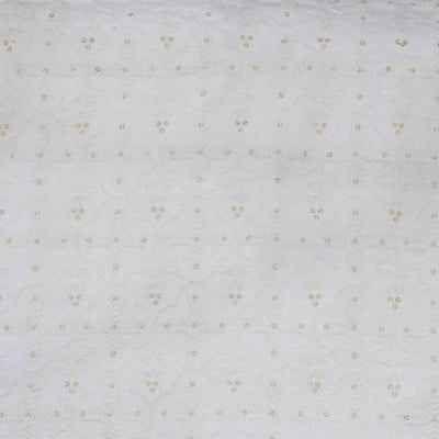 (Pre-Cut  0.85 Meter) Pure Cotton White With Lucknowi Inspired Floral Embroidery Fabric