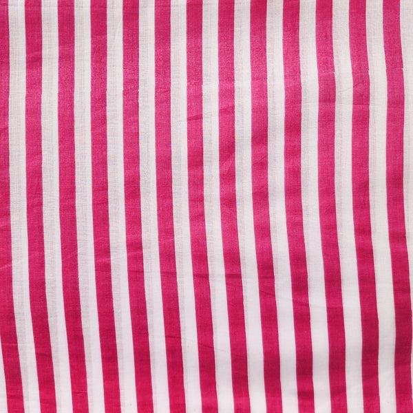 Pure Cotton  White With Pink Fat Stripes  Screen Print Fabric