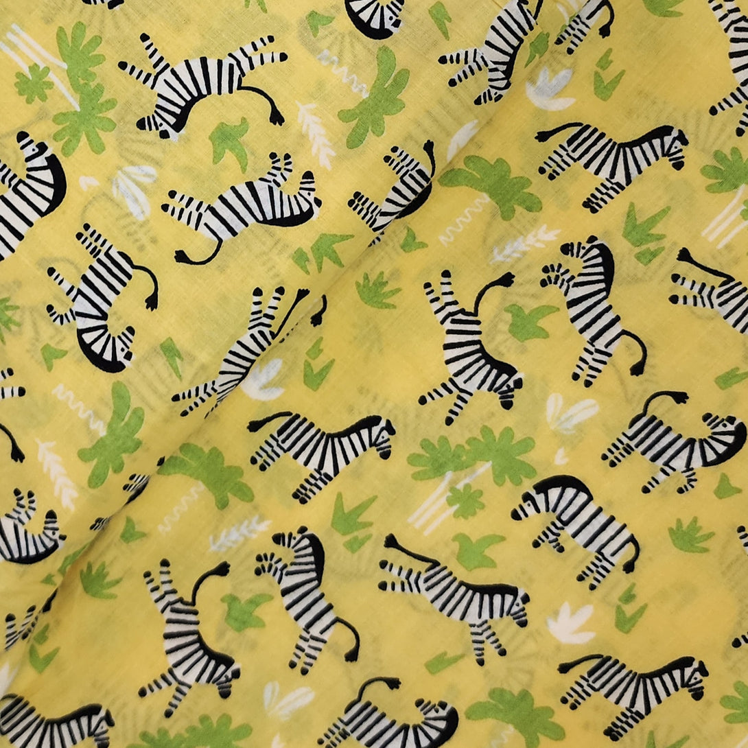 Pure Cotton Yellow With Zebra Screen Print Fabric – Sanskruti