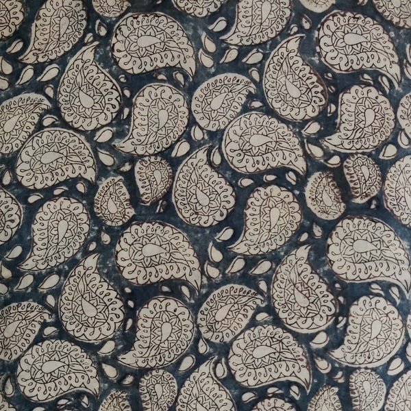Pre-cut 1.30 meter Pure Mul Cotton Extra Soft Kalamkari Indigo With Kairi Motif Hand Block Print Fabric