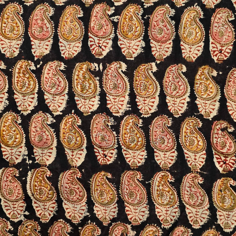 Black - Natural Dyed Hand Block Print Cotton Kalamkari Fabric 05
