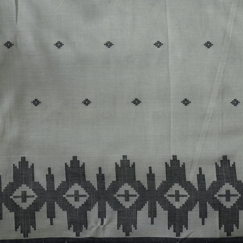 Pure Mul Cotton Soft Jamdani Pastel Grey With Black Border And Black Small Weaves Handwoven Fabric