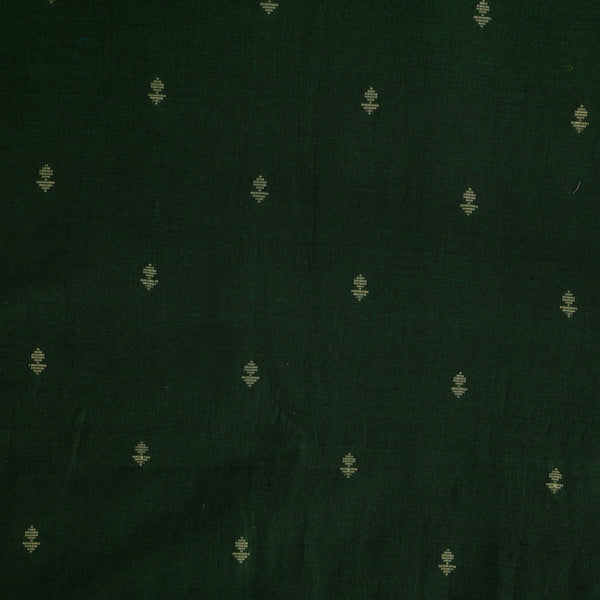 Pure South Cotton Dark Green With Craem Flower Buds Handwoven Motifs Fabric