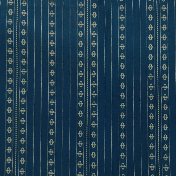 ( Pre-Cut 0.85 Meter ) Pure South Cotton Handloom Blue With Cream Woven Pattern Fabric