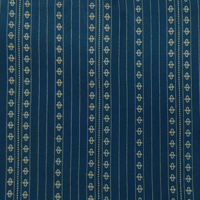 ( Pre-Cut 0.85 Meter ) Pure South Cotton Handloom Blue With Cream Woven Pattern Fabric