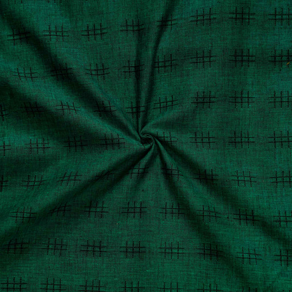 Pre-cut 1.40 meter Pure South Cotton Handloom Green With Small Black Checkered Motifs Woven Fabric