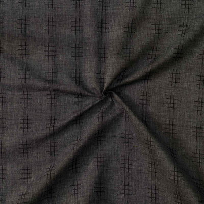 ( Pre-Cut 1.15 Meter ) Pure South Cotton Handloom Grey With Small Black Checkered Motifs Woven Fabric
