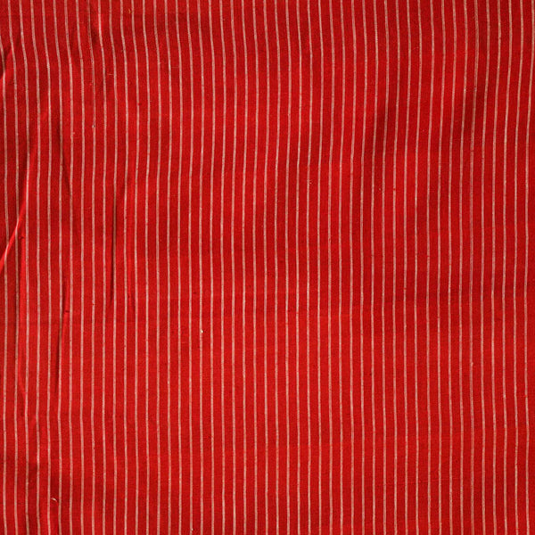 Pure South Cotton Handloom  Maroon With Cream Stripes Hand Woven Fabric