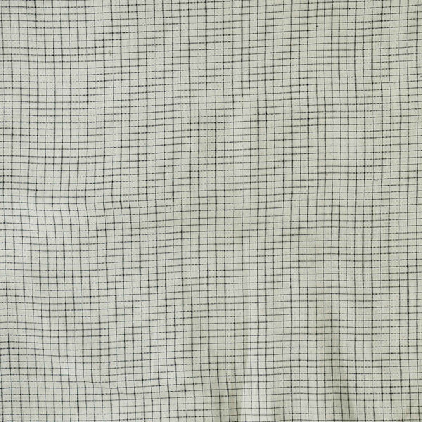 (Pre-Cut 0.80 Meter ) Pure South Cotton Handloom White With Black Small Checks Hand Woven Fabric