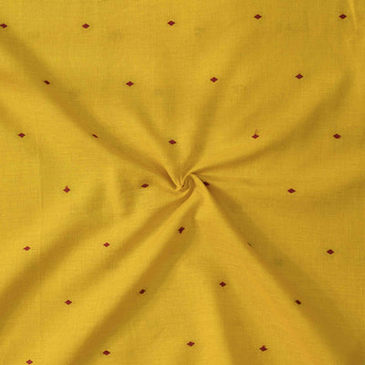 ( Pre-Cut 0.95 Meter ) Pure South Cotton Handloom Yellow With Red Blue Dots Woven Fabric