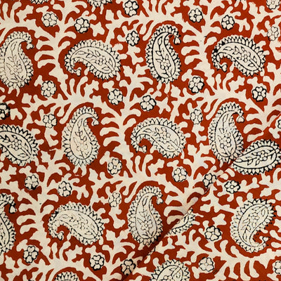 Pure Cotton Jaipuri Rust With Cream Kairi Hand Block Fabric