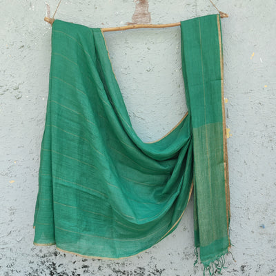 RADHIKA-Linen Blusish Green With Golden Zari Saree