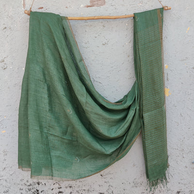 RADHIKA-Linen Green With Golden Zari Saree