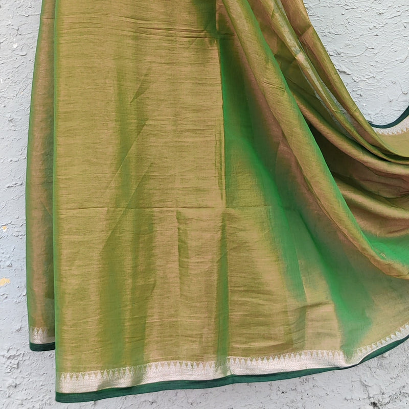 NAKSHATRA- Pure Tissue Green With Sliver Zari Saree