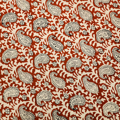 Pure Cotton Jaipuri Rust With Cream Kairi Hand Block Fabric