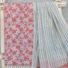 ROZANA -Pure Cotton Pink With Orange Flower Jaal Top And White With Blue Bottom And Cotton Dupatta