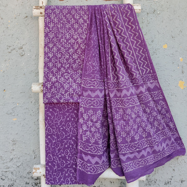ROZAN -Pure Cotton Purple With Intricate Design Of White Top And Purple Cotton Bottom And Cotton Dupatta