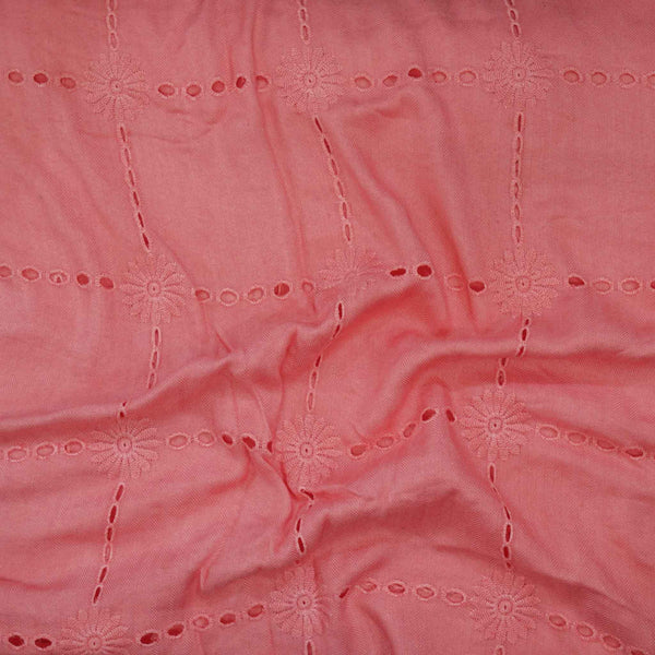 pre-cut 2 meter ( Width 56 Inches) Rayon Cotton Pink With Sqaure Hakoba Fabric