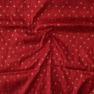 Red Brocade With Golden Tiny Flower Jaal With Self Design Woven Fabric
