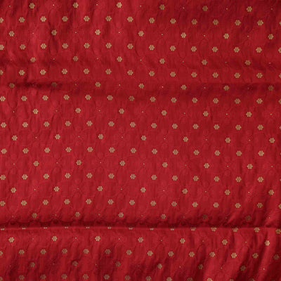 Red Brocade With Golden Tiny Flower Jaal With Self Design Woven Fabric