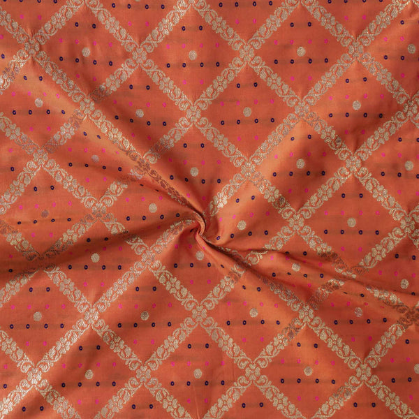 Pre-cut 1.30 meter Royal Brocade Dhoop Chav With Diagonal Checks Woven Fabric