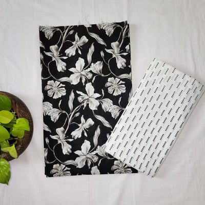 SATYA-Pure Cotton Black With White Flower Jaal Screenprint Top And White With Black Flower Design Screeprint Bottom