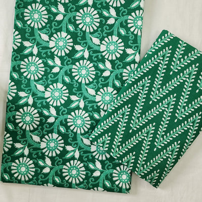 SATYA-Pure Cotton Green With White Flower Jaal Screenprint Top And Green With White Big Zig-Zag Screenprint Bottom