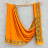 SUI DHAGA-Pure Bengal Mul Cotton Handmade Kaatha Work Saree Orange With Blue And Yellow