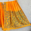 SUI DHAGA-Pure Bengal Mul Cotton Handmade Kaatha Work Saree Orange With Blue And Yellow
