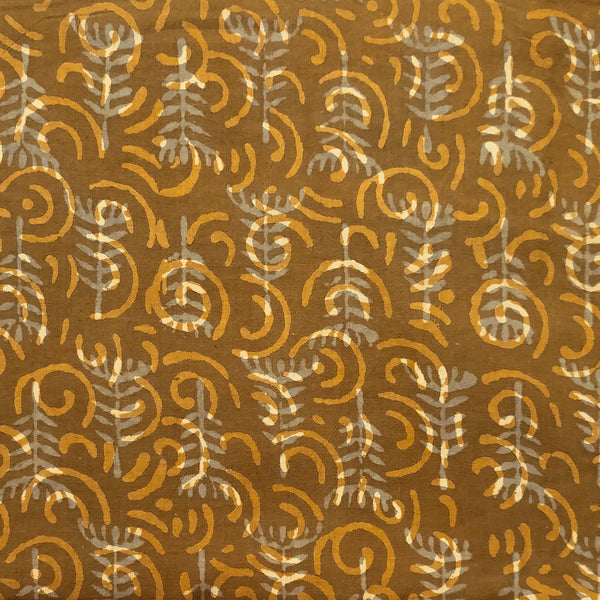 (PRE-CUT 2.30 METER) Pure Cotton Dabu Brown With Self Design With Motif Hand Block Print Fabric