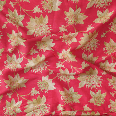 Slub Linen Pink With White Floral Flower Hand Block Print Fabric
