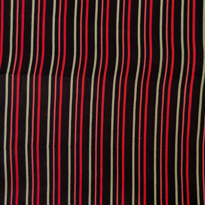 ( Pre-Cut 1.35 Meter ) Soft Cotton Silk Black With Red Pink Stripes Screen Print Fabric