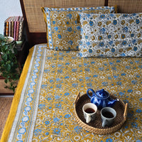 Mustard Meadow -Pure Cotton Hand Block Printed Jaipuri Bedsheet Thread Count : 116