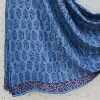 TARA-Pure Cotton  Bagh Blue  Hand Block Printed Saree