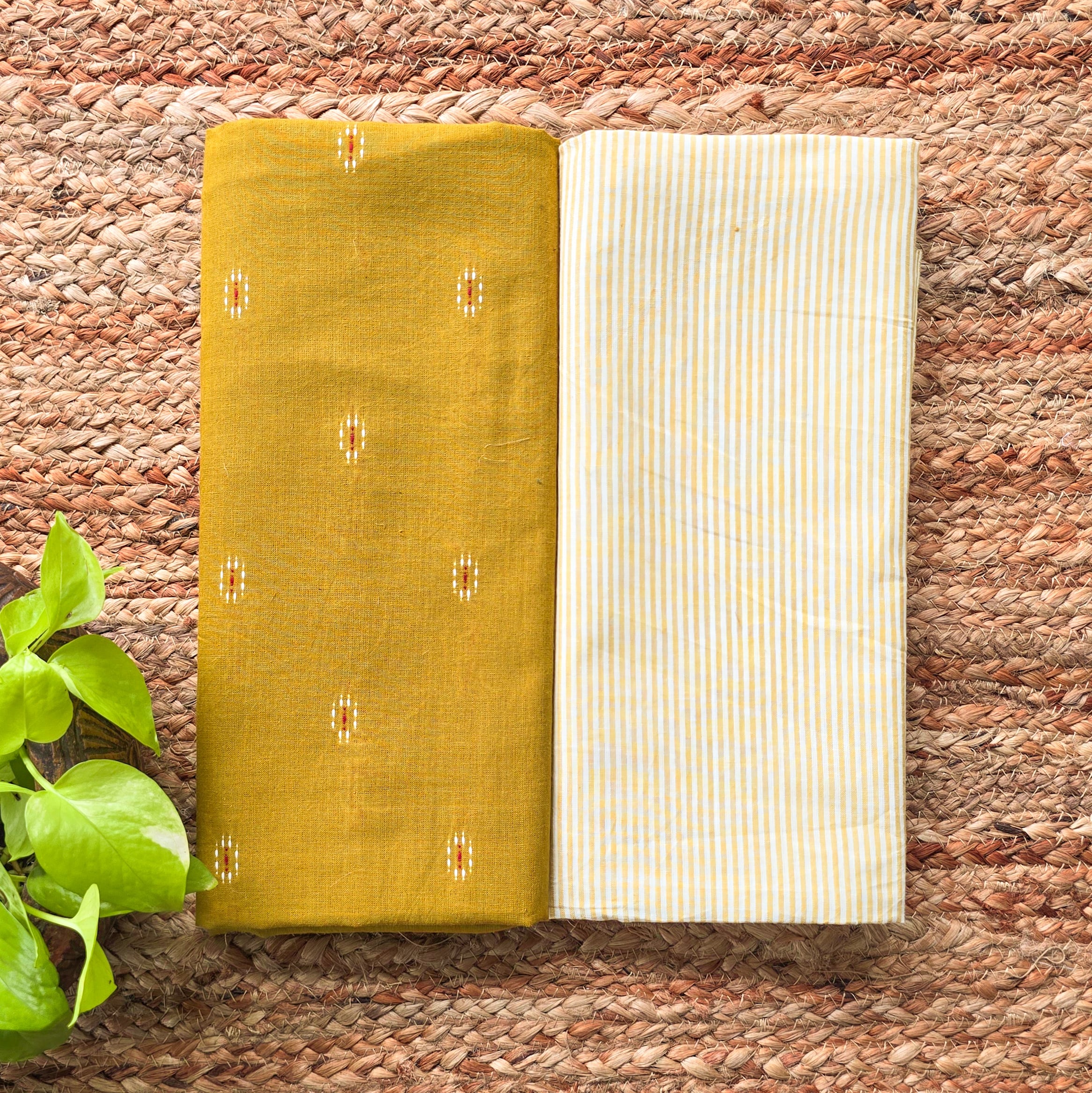 Top Bottom Combo - Pure Cotton Handloom Dash Flower Motifs With Stripe ...