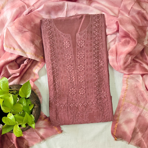 Umrao Lucknowi -Mul Chandari Lucknowi Brown And Chanderi Dupatta