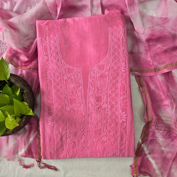 Umrao Lucknowi -Mul Chandari Lucknowi Pink And Chanderi Dupatta