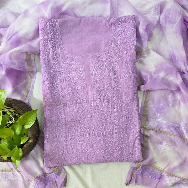 Umrao Lucknowi -Mul Chandari Lucknowi Purple And Chanderi Dupatta